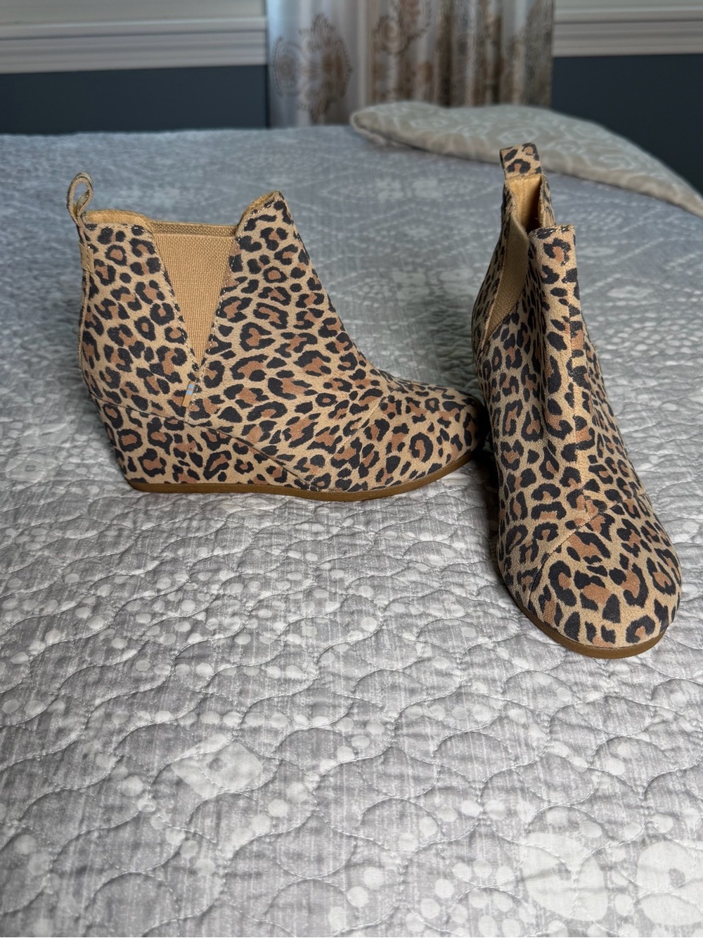 Toms Leopard Print Wedge Booties, women’s size 7.5.
